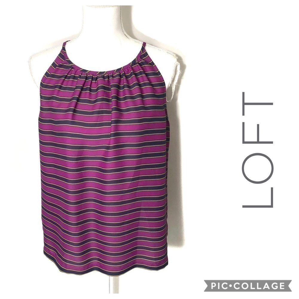 Loft Sleeveless Top Small Purple Striped Blue